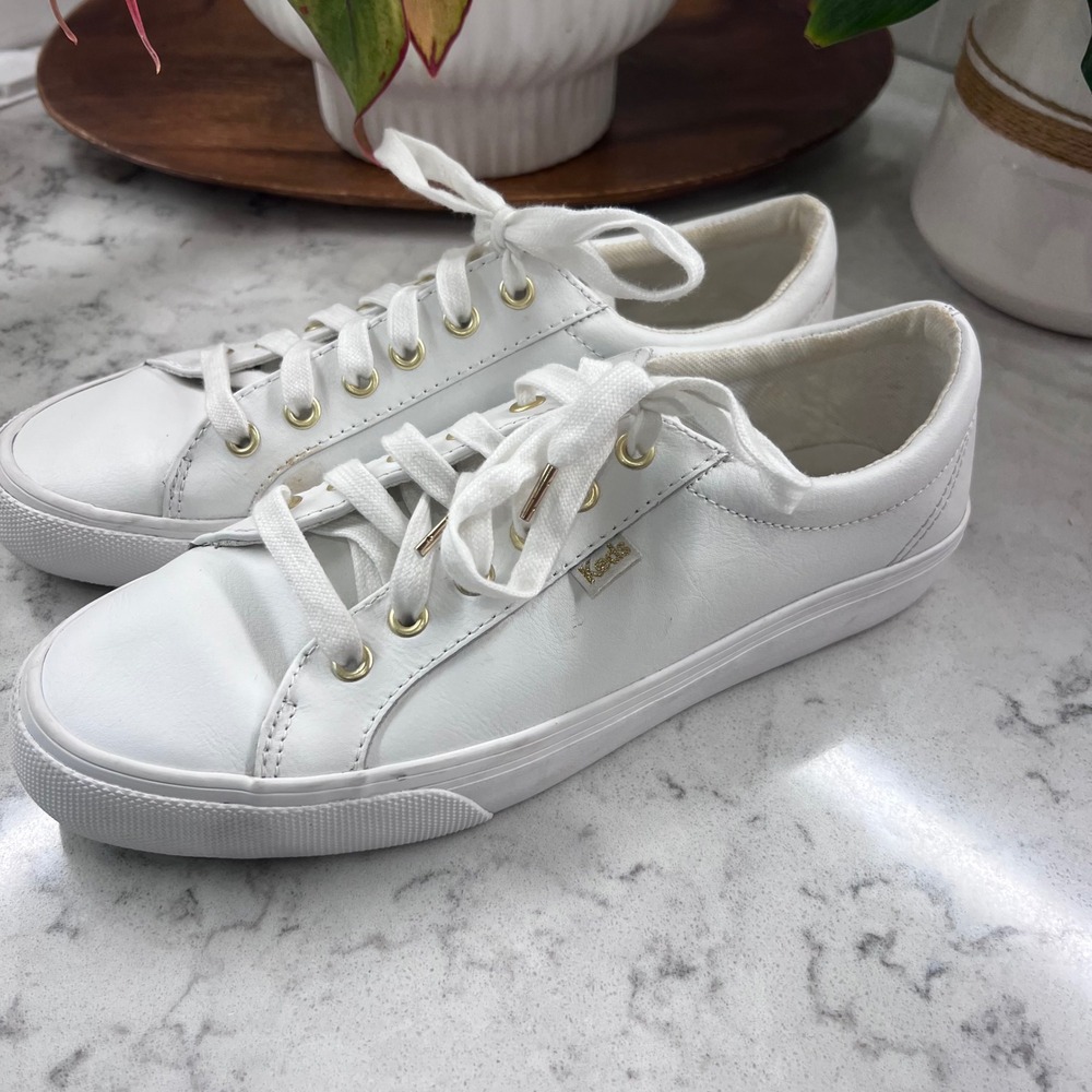 Keds Jump Kick White Leather Low Top Sneakers Gold Eyelets Womens 9.5 WH63681 - Picture 3 of 9